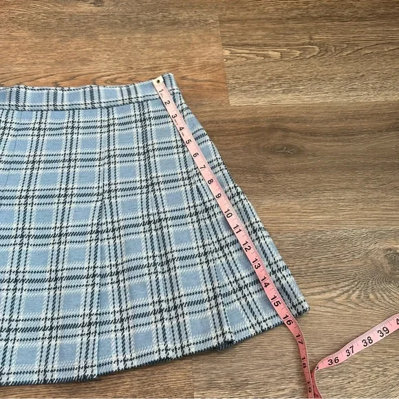 NWT Free People Pleated Plaid Mini Skirt Blue Check A-Line Preppy Size 6 - Picture 8 of 8